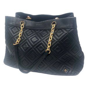 TORY BURCH Fleming Black Quilted Leather Signature Handbag